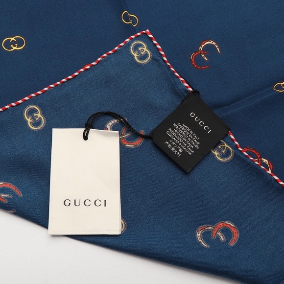 Gucci Interlocking G and Horseshoe Pocket Square, NEW with Tag - Picture 3 of 3